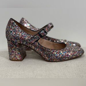 Madewell Multicolor Glitter Mary Jane Block Heels Size 7
